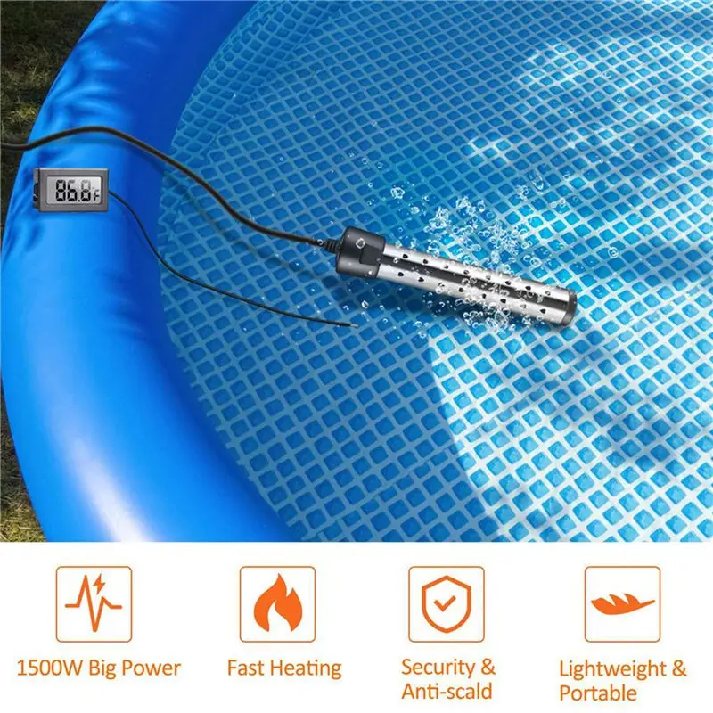A23F-2X Immersion Water Heater,1500W Pool Heater With Switch Control,Bathtub Heater With Intelligent Temperature Us Plug