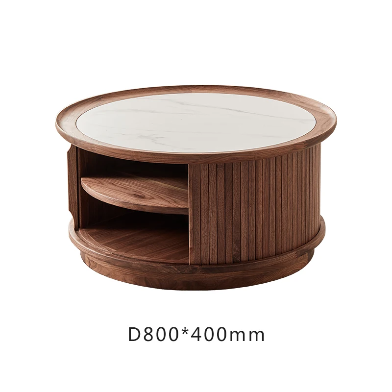 

Nordic round coffee table North American black walnut combination Simple modern living room solid wood round table combination