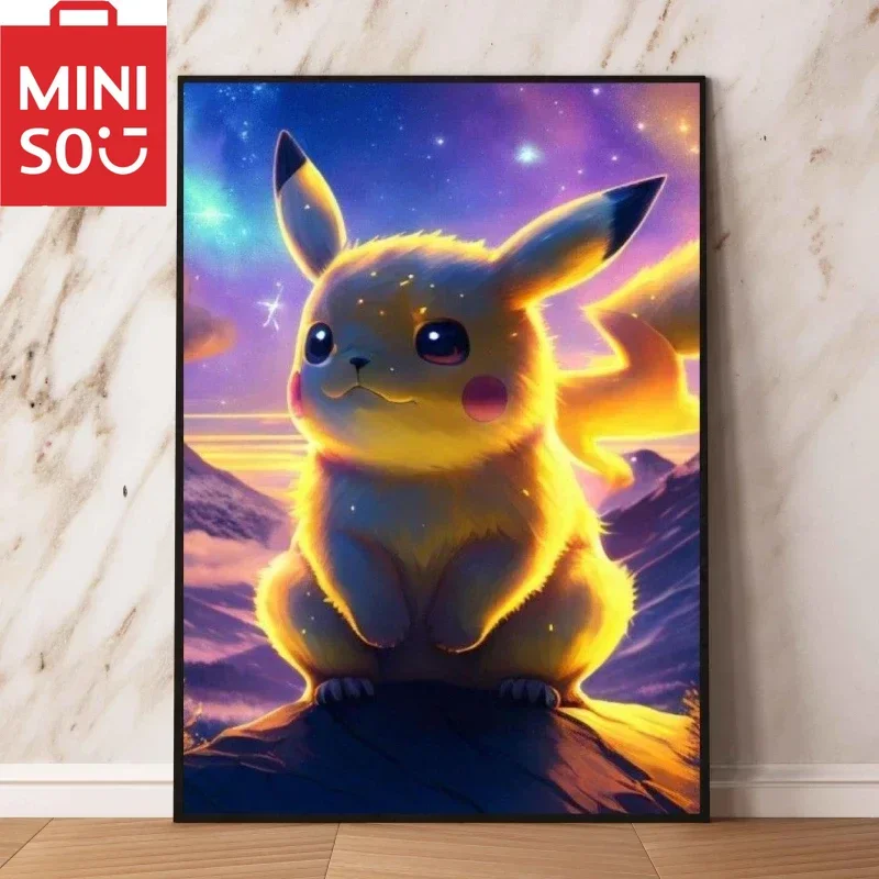 

MINISO картина маслом по номерам милый Покемон мультфильм Пикачу украшение дома живопись стены спальня декор комнаты подарок рамки