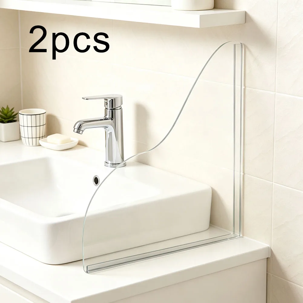 Transparent Wavy For Acrylic For Splash Guard with Strong Self-Glue for Shower and Kitchen Sink Edges 21 x 18.5 cm 2 pieces