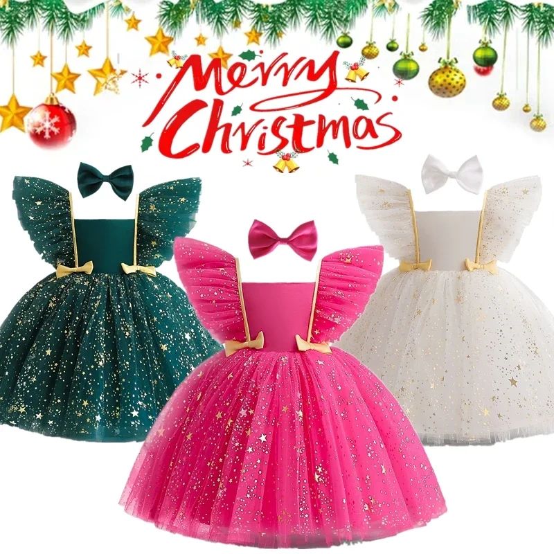 Party Dress for Baby Girls Ruffles Cute Girl Birthday Party Gown Christmas Xmas Sequin Edis Costume for 1-5Y Kids Princess Dress