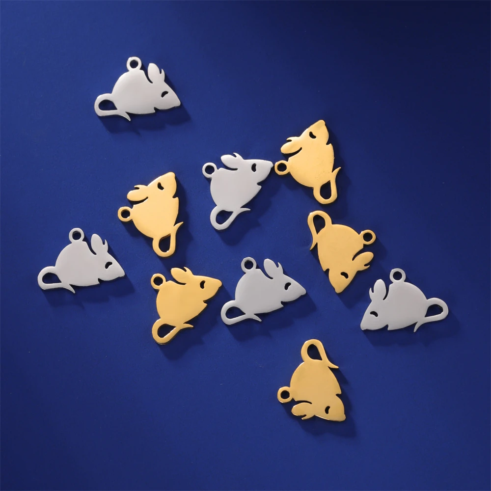 5pcs/Lot Small Stainless Steel Mouse Charms For Necklaces Bracelets Handmade Diy Animals Pendants Accessories For Jewelry Making