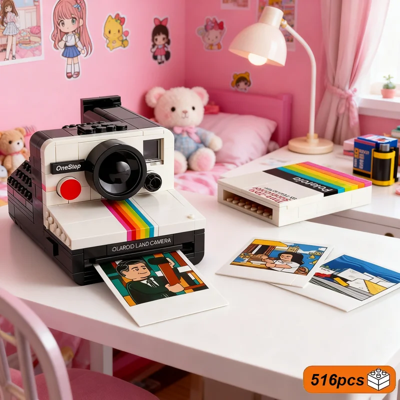 516 قطعة سلسلة فكرة كاميرا بولارويد الرجال والنساء جمع خمر ألعاب مكعبات البناء كاميرا عتيقة هدايا عيد ميلاد الأطفال #1