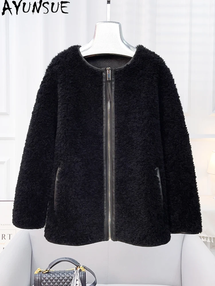 AYUNSUE 2025 Zima 100% Naturalna Wełna Damska Kurtka Modna Kurtka z Granulowanego Futra Jagnięcego Odzież Damska Wysokiej Jakości Abrigo Mujer