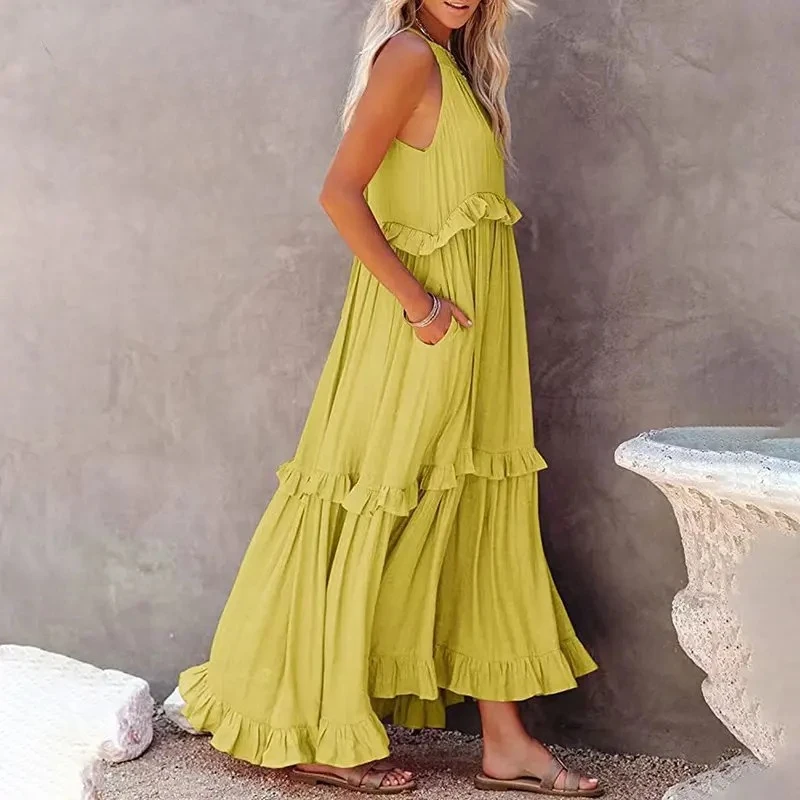 Women Casual Ruffles Long Dress 2026 Summer Elegant Sleeveless Sundress Elegant Harajuku Maxi Dress Beach Party Evening Vestido image 5