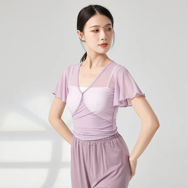 

Classical dance base training body rhyme practice clothing dance mesh short gauze top women's elegant small flying sleeves