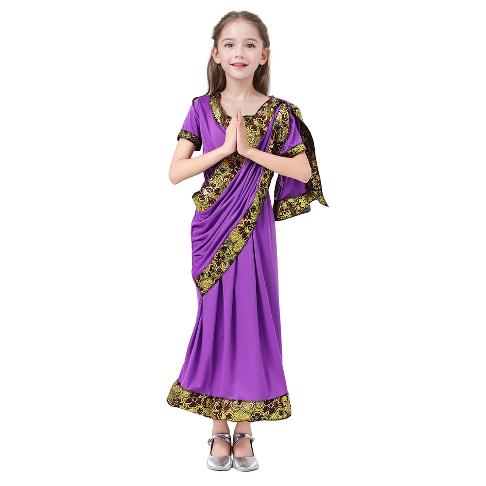 Glamorous National Indian Girls Dress-up Children Nativity Bollywood Princess Ethnic Fancy Dress Sari Costume