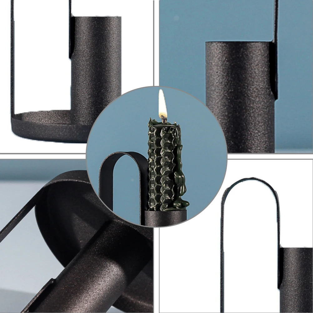 

1Pcs Black Holder Iron Geometric Stick Desktop Retro Candlestick Home Decoration Office Shelf Reusable