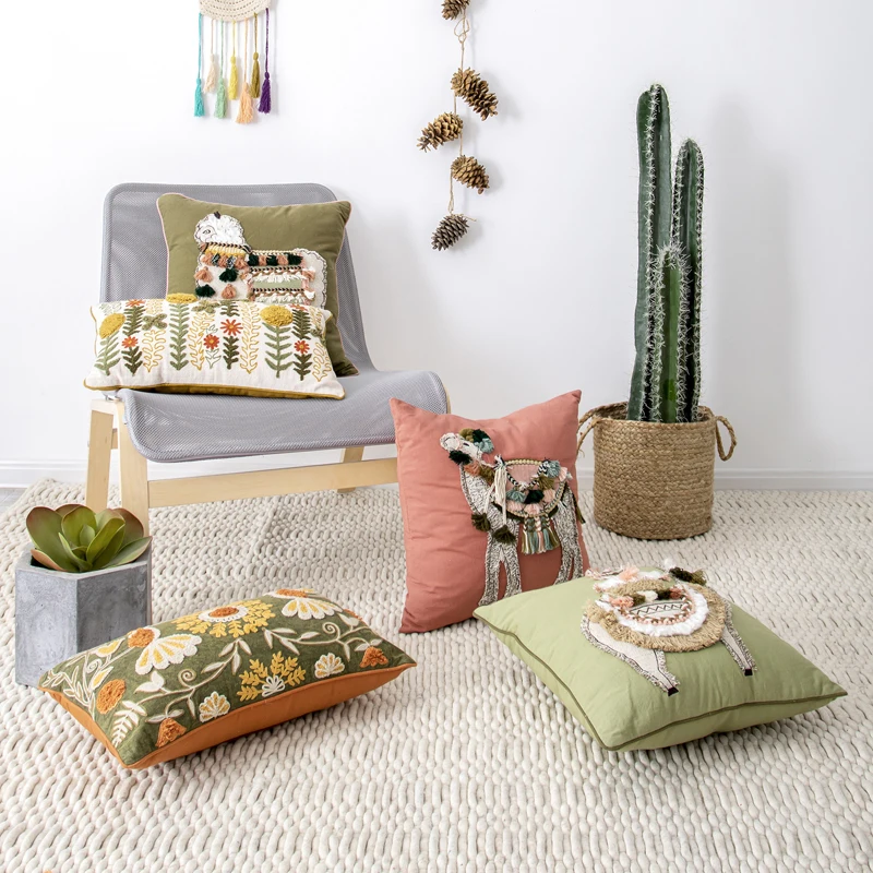 Handwoven Nordic Minimalist Modern Farmhouse Living Room Sofa Bed Square Pillow Cover Cotton Geometric Pattern Living Room