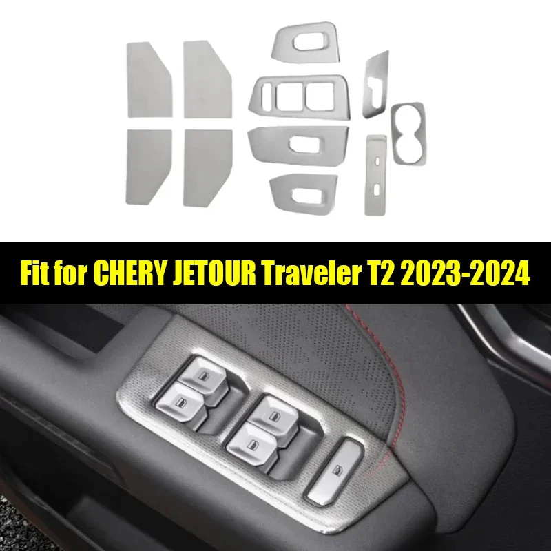 

New! Car Stainless Steel Silver Interior Trim Parts Suitable for CHERY Jetour Traveller T2 2023 2024 Glass Lift Panel Inner Door