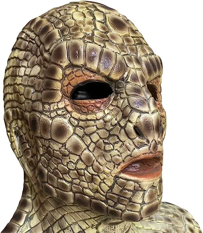 Reptile Snake Skin Mask with Neckline Creepy Devil Demon Ghost Monster Full Head Latex Cosplay Party Mask