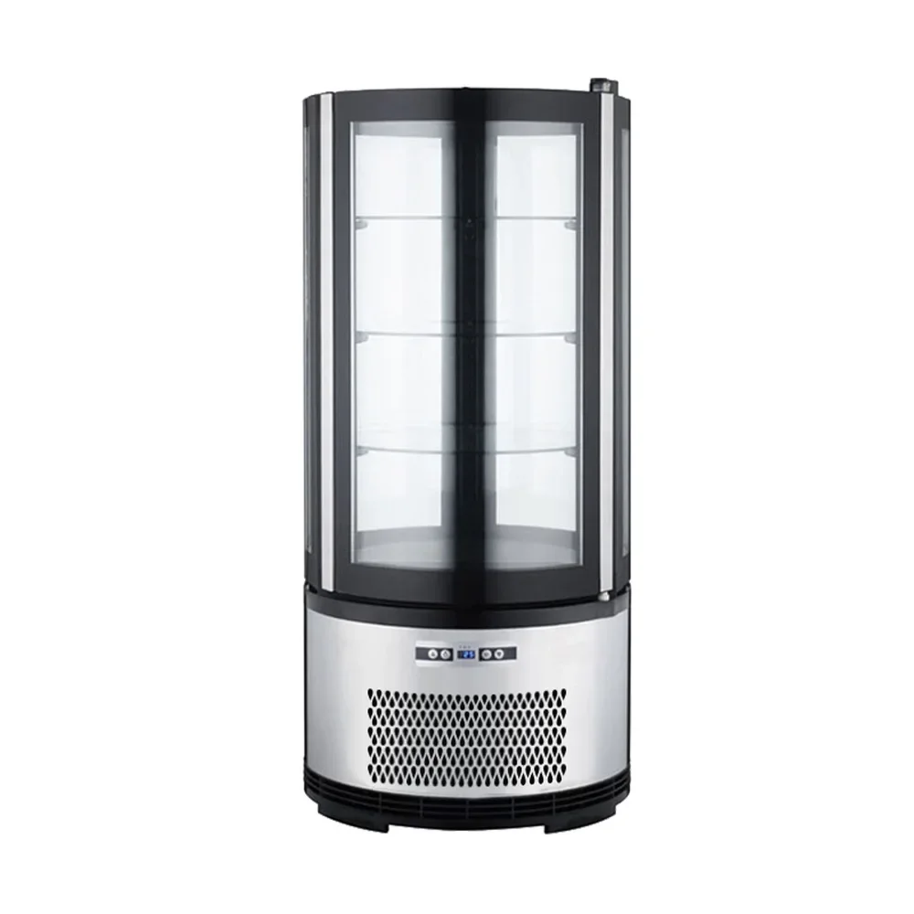 Round multi-layer rotating glass door fresh-keeping display cabinet, vertical small commercial cake refrigeration