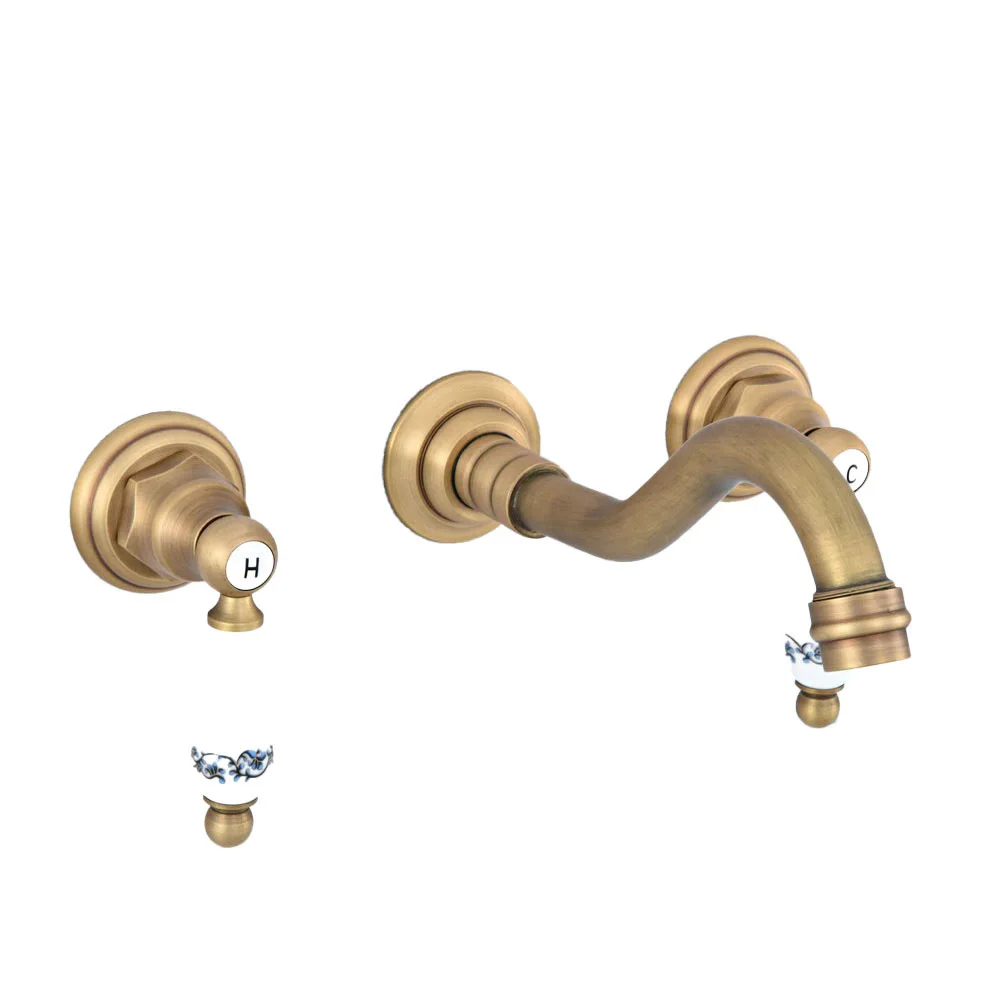 Imagem -06 - Torneira Vintage de Latão com Dois Punhos Torneira de Pia de Lavatório Dsf530 com Buracos para Parede