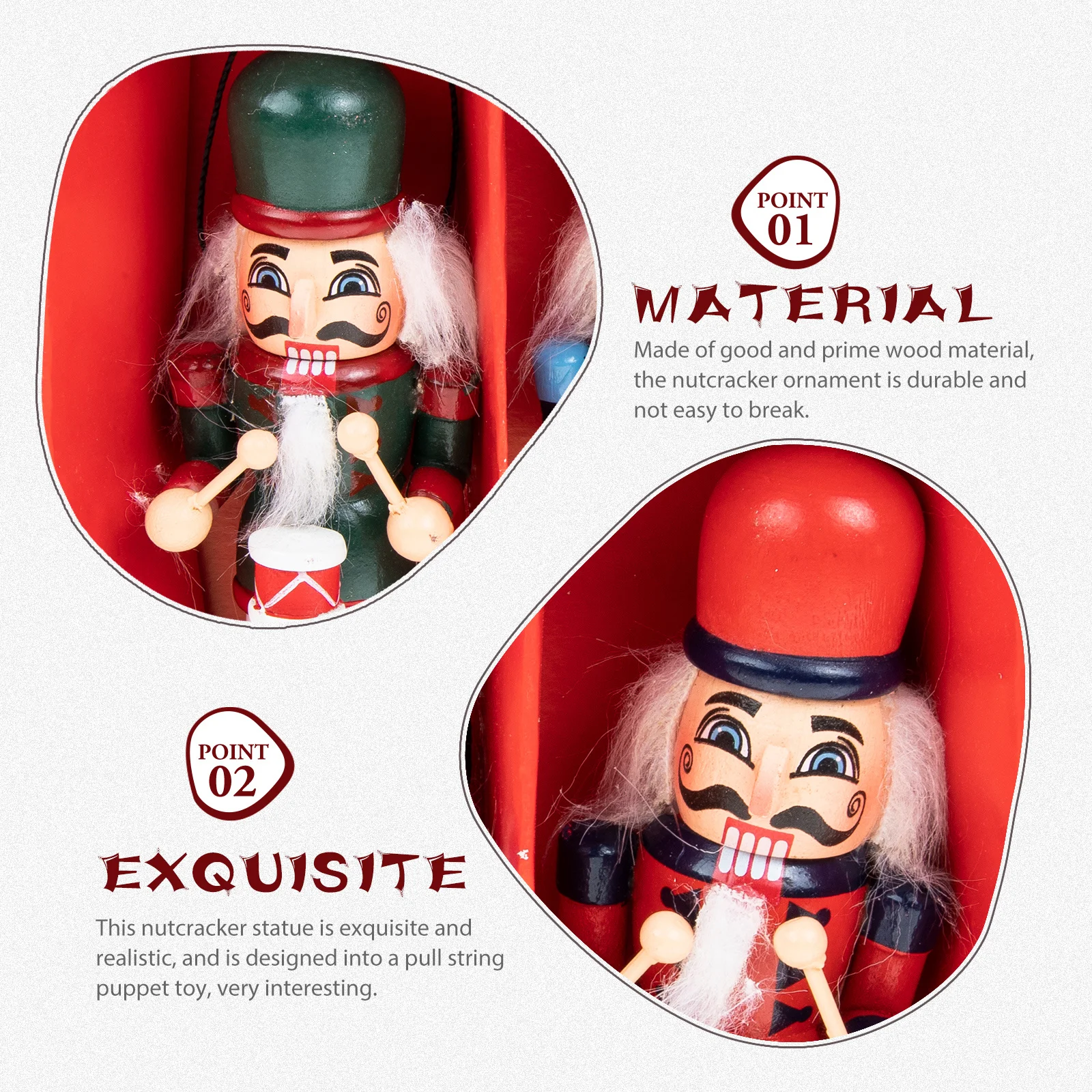 

3Pcs Xmas Wooden Nutcracker Pull String Puppet Decoration Hanging Xmas Tree Ornament Holiday Tabletop Decor Festival Nutcracker