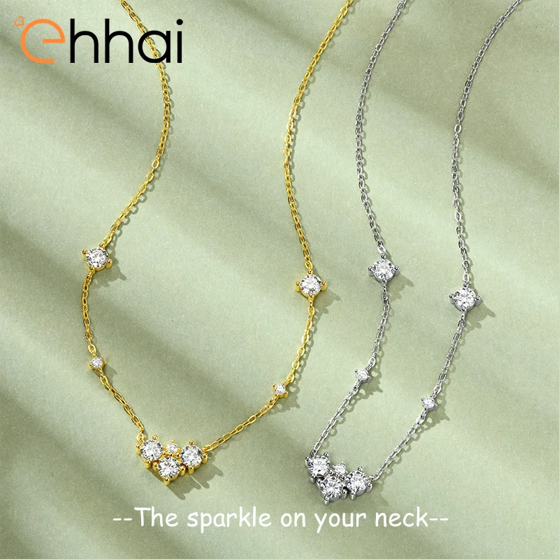 

Ожерелье с подвеской из муассанита Ehhai 4 мм и 2 мм круглой огранки для женщин, настоящее серебро 925 пробы, свадебная вечеринка, ювелирное изделие на шею, подарок