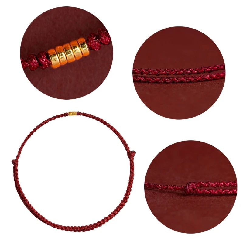 Fashion Handmade Gold Color Beads Red Rope Lucky Bangles Length Adjust Circle Charm Bracelets for Women Men Lovers\' Gift