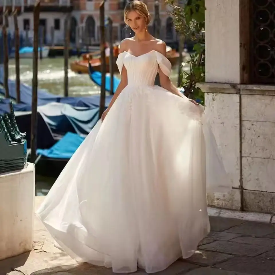 Sweetheart A-Line Wedding Dress Off The Shoulder Lace Appliques Boho Backless Bride Gown Stunning Women Customize o Measures