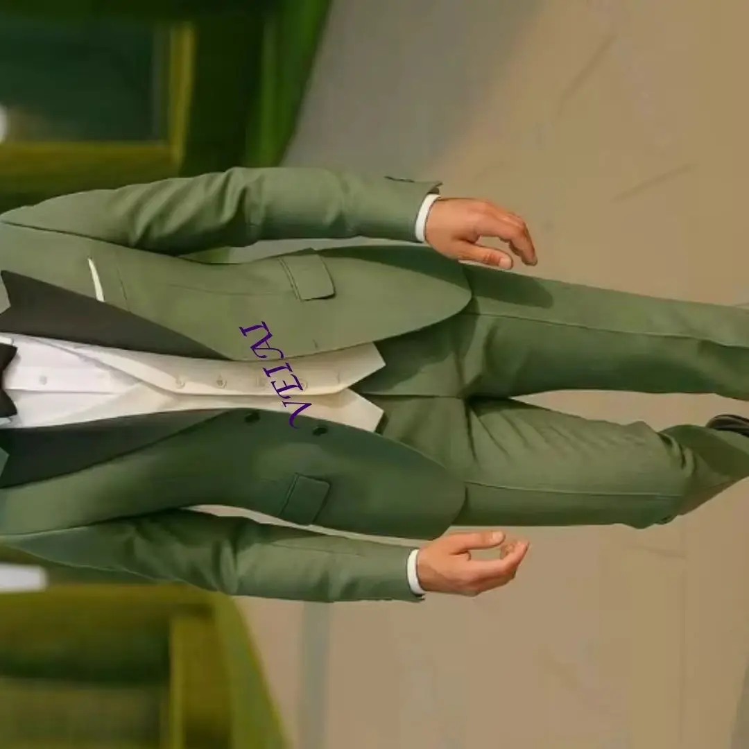 

Customized Mint Green Black Ivory 3 Piece Men's Tuxedo Set Groom Groomsman Formal Wedding Party Prom Business Male Suit Blazer V