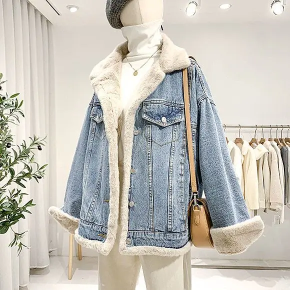 Donna Autunno Inverno Mantieni caldo Piumino di jeans Indossare su entrambi i lati Capispalla Harajuku Gilet imbottito allentato Cappotto di jeans autunnale coreano