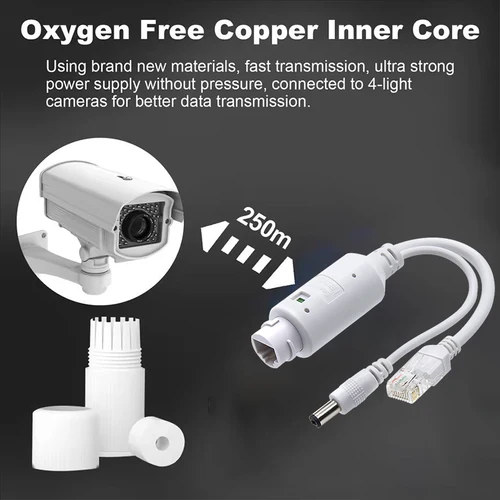 Imagen 2 del producto Divisor POE impermeable IP67 48V a 12V IEEE 802.3af/at adaptador para cámara IP exterior sistema de seguridad CCTV