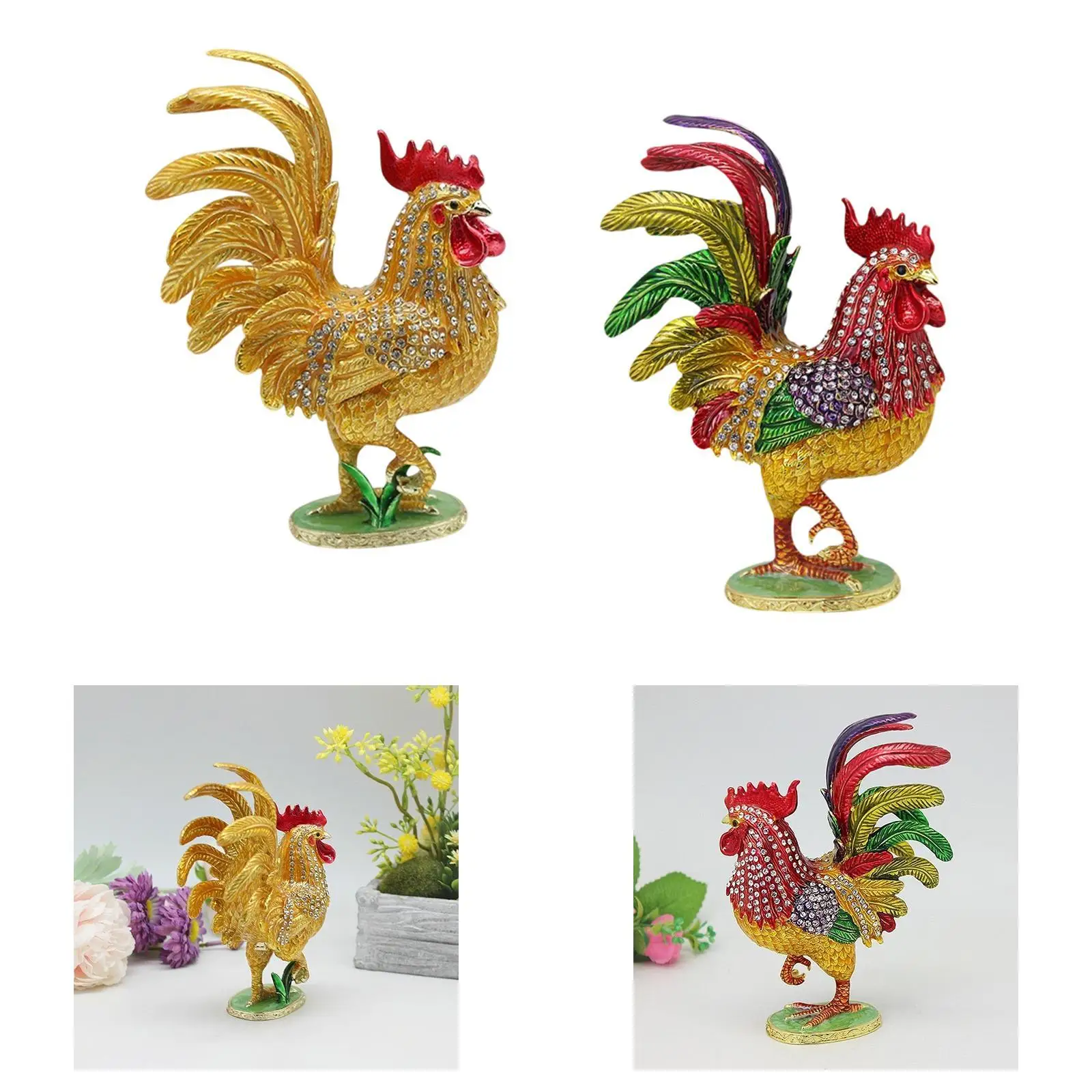 

Портативная шкатулка для драгоценностей для девочек, орнамент, статуя петуха для колец подруги