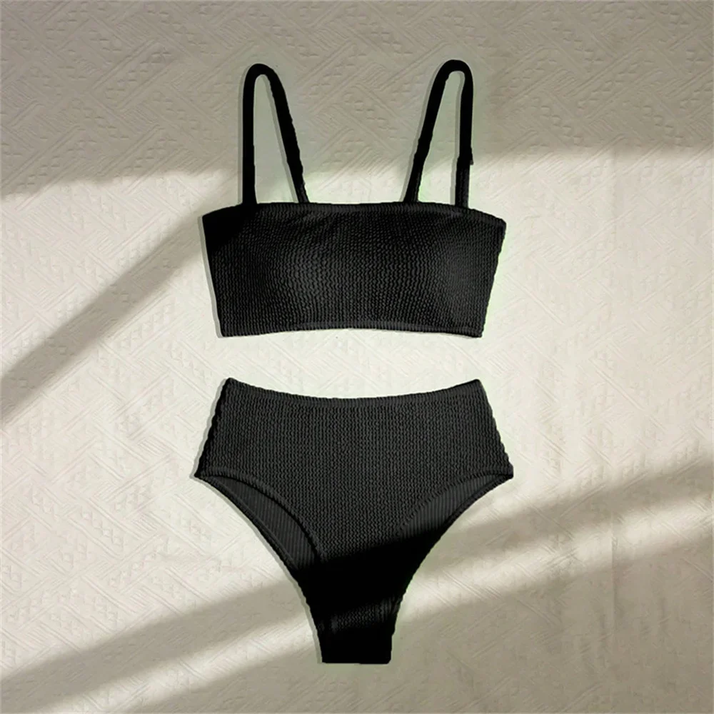 Costume da bagno bikini verde neon a vita alta con pieghe push up Sling Tankini Costumi da bagno per le vacanze Costume da bagno da donna Set da spiaggia Abiti estivi