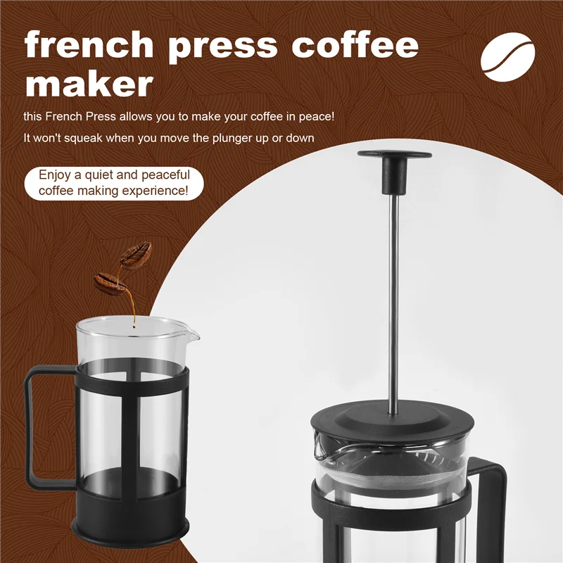ABAG French Press Caffettiera e tè 12 Oz, Pressa per caffè in vetro borosilicato addensato Senza ruggine e lavabile in lavastoviglie