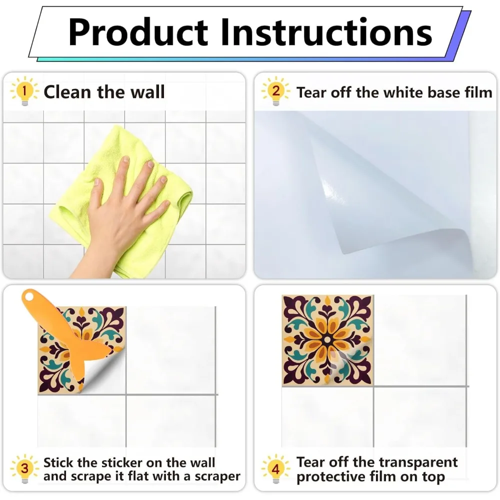 36Pcs 9 Styles Waterproof PVC Tile Stickers for Kitchen Bathroom Waterprrof Wall Tiles Square with Flower Pattern Mixed Color view 3