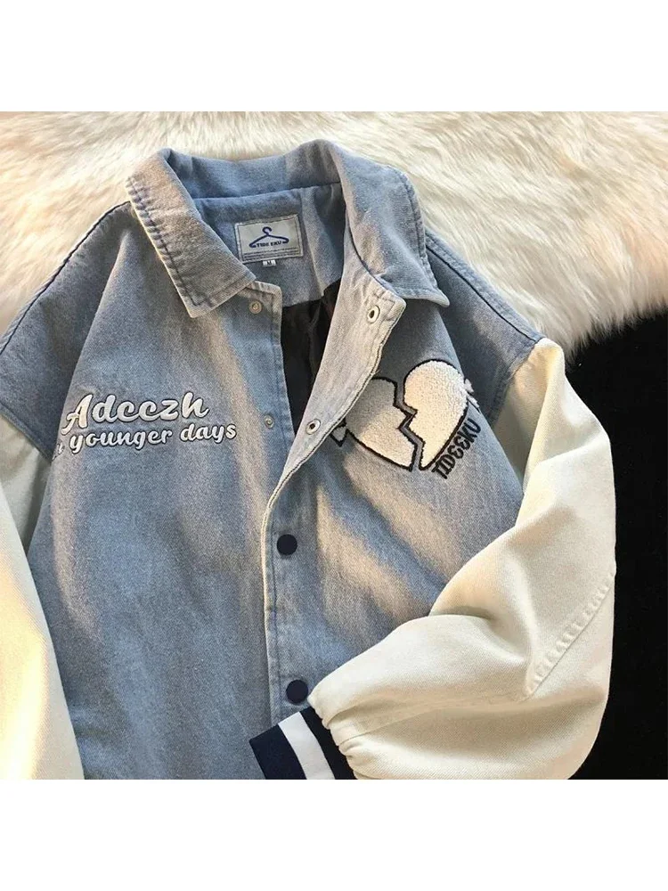 Women Vintage Street Zipper Cardigan Denim Coat Letter Embroidery Y2K  Casual Baggy Boyfriend Clothes Coat Tops Autumn 2022