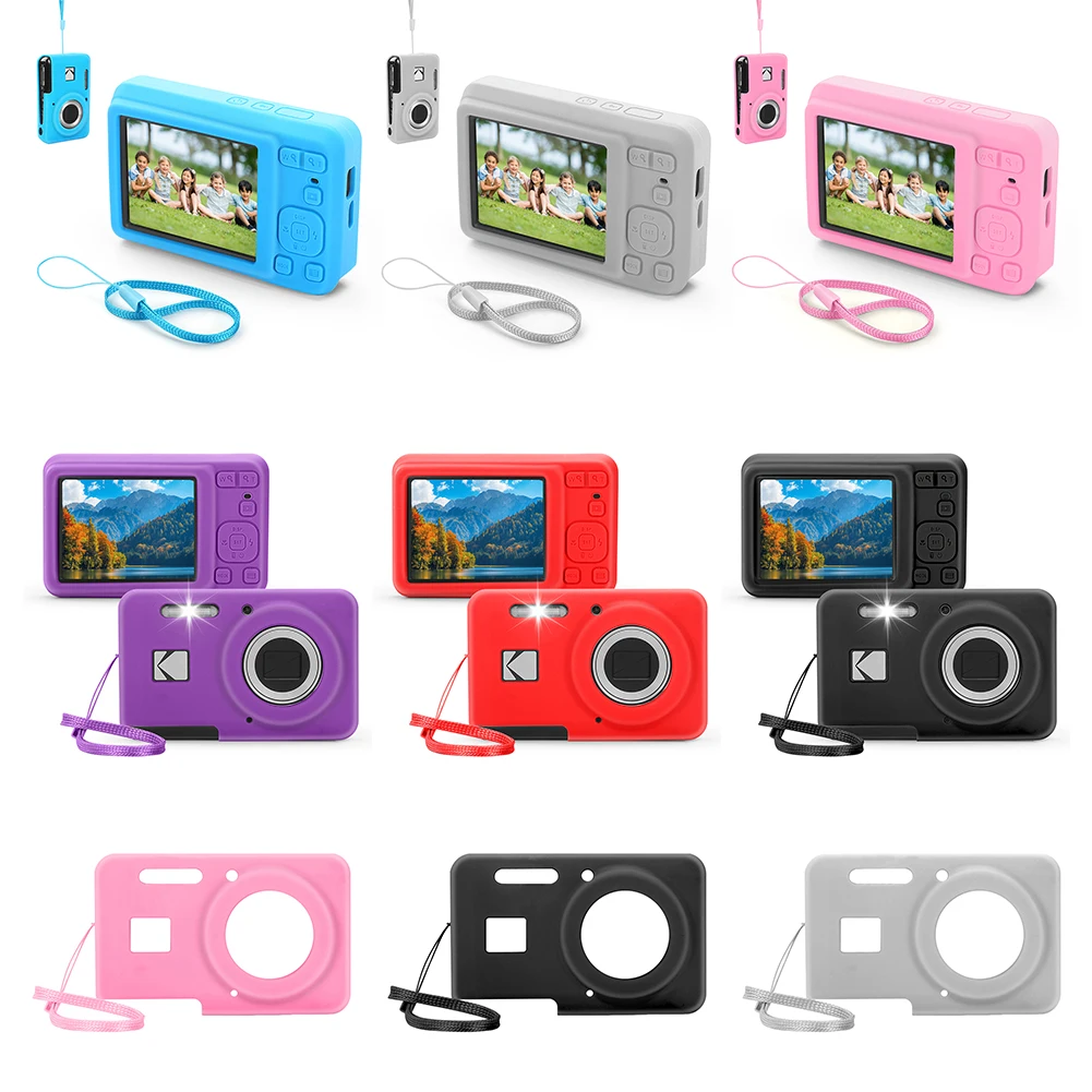لـ KODAK PIXPRO FZ55 غطاء كاميرا رقمية حافظة واقية من السيليكون الناعم خفيفة الوزن ملحقات الكاميرا مع حبل قصير