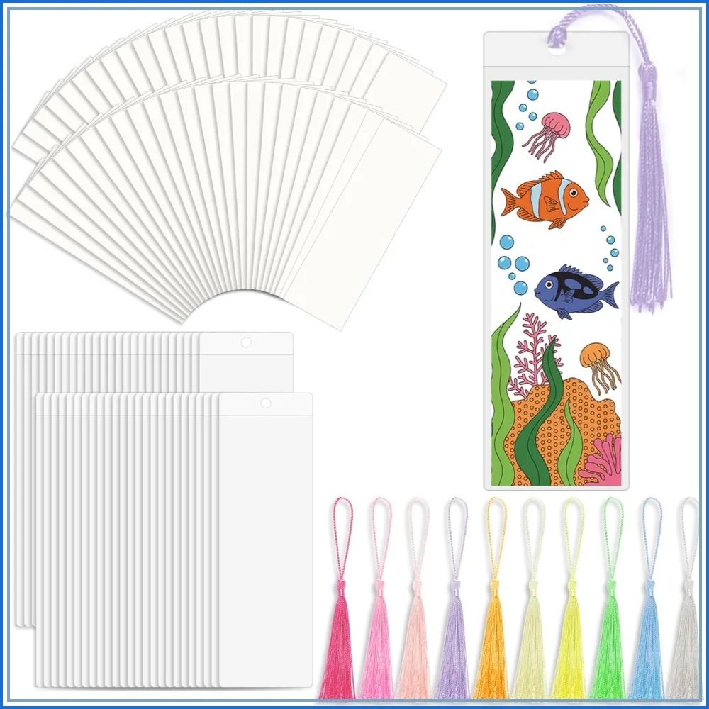 DIY Bookmark Making Kit - 50 Blank Cards, Sleeves, Tassels for Crafting, Gifts, Classroom
