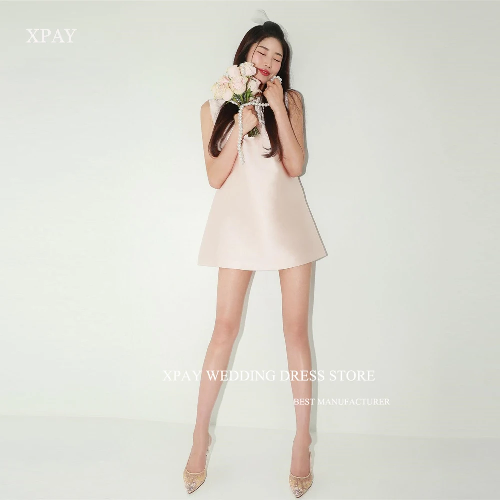 XPAY 2025 Simple Pink Short Korea Cocktail Dress Wedding Party Dress O-Neck Mini Satin Night Event Gowns Mariage Customised