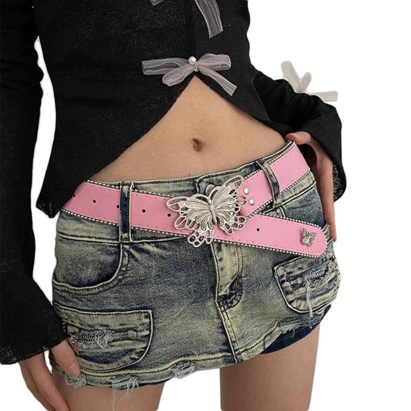 Women PU Belt Butterfly Buckle Waist Belt Subculture Pin  display picture 3