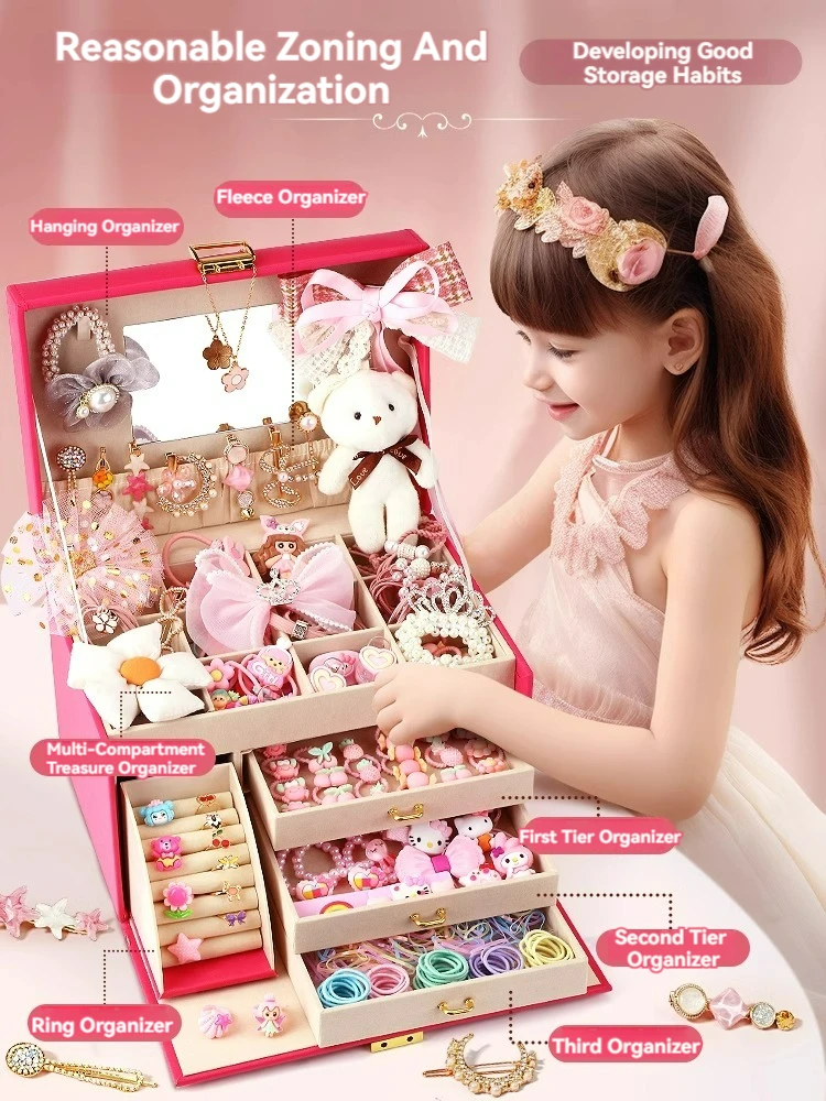 JOVOW Princess Jewelry Set Girl Hair Accessories Storage Box Princess Exquisite Hair Accessories Gift Box Girl Toy Birthday Gift