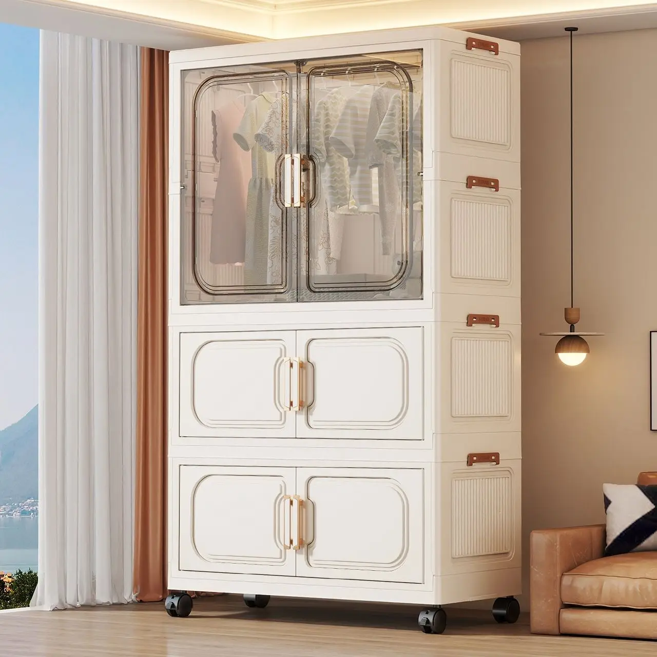 Foldable No-assembly Wardrobe for Bedroom Multi-layer Movable Storage Cabinet Magnetic Cabinet for Clothes And Quilts