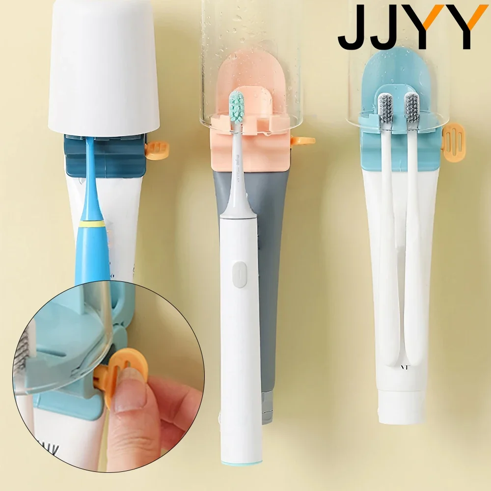 

JJYY 3-in-1 Toothbrush Cup Holder Multifunctional Plastic Toothpaste Tube Squeezer Bathroom Storage Accessories