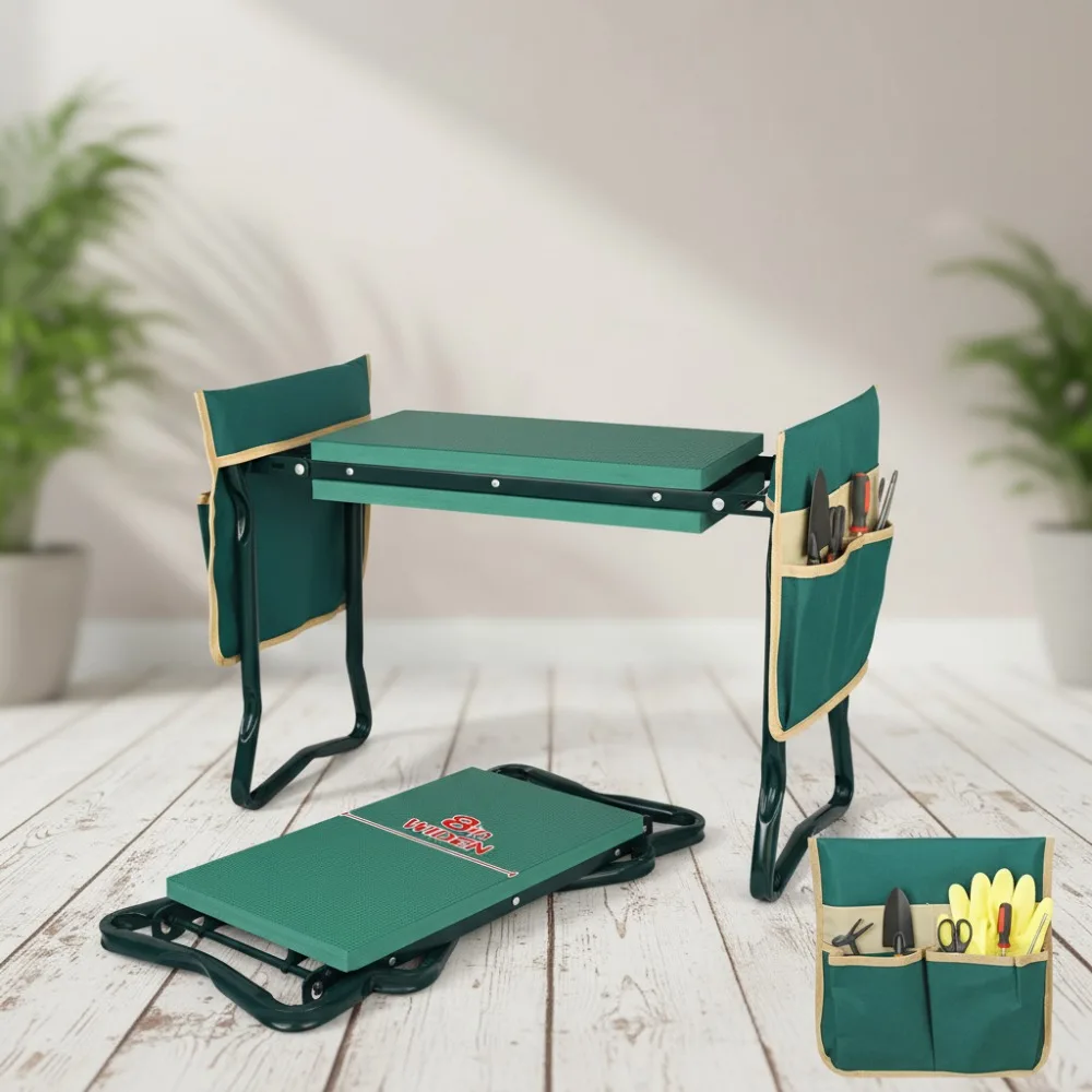

Foldable Garden Kneeler Seat with Extra-Wide Soft Pad, Heavy Duty Stool for Seniors & Women, Includes Tool Pouches