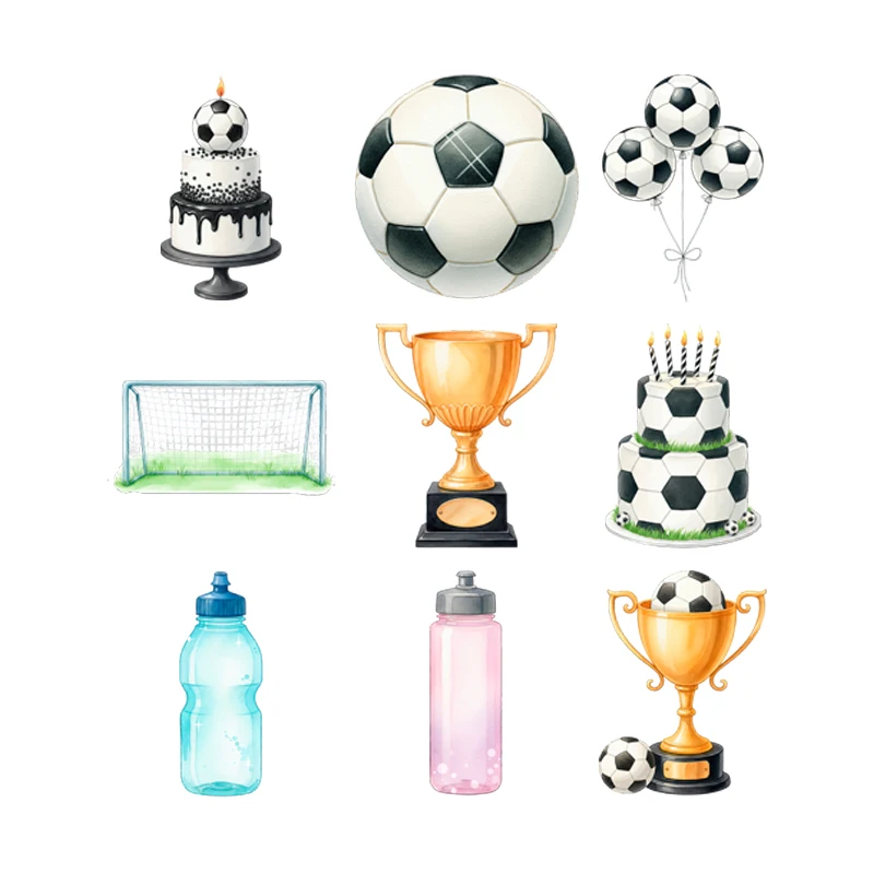 Football Cake Cup Sport Watercolor Cool Furious celebrate Iron On Heat Transfer Stickers for Men's Iron on Patches Clothes