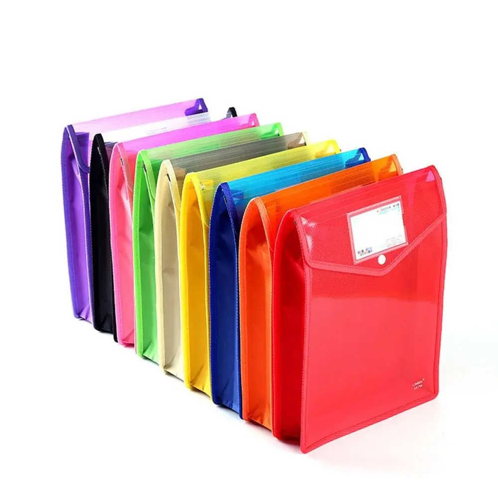 A4 File Folders Document Bag Transparent Color Plastic Office Document Bag Plastic Buckle Document Bag Large Capacity Bag