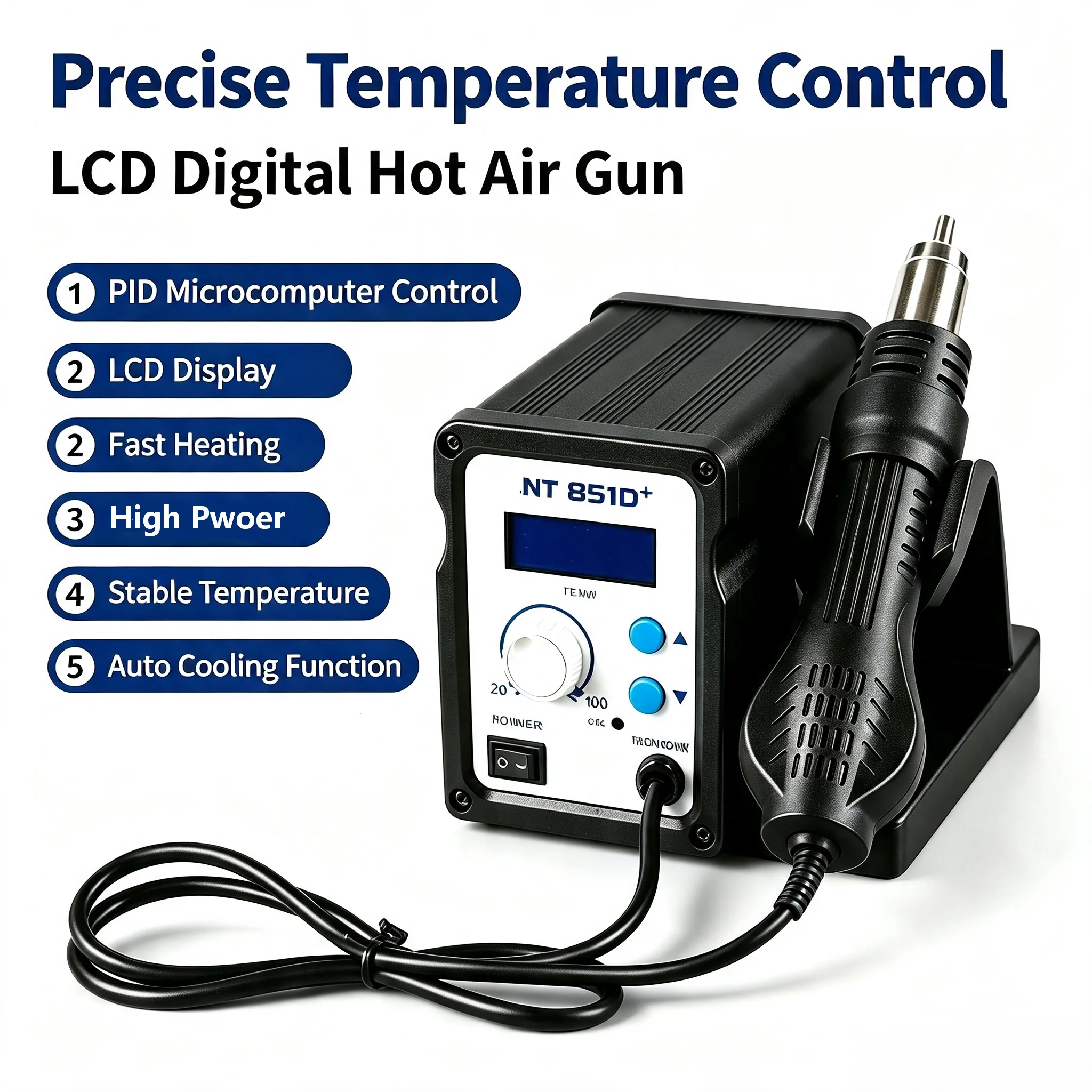 NT 851D+ 700W Soldering Station Digital Hot Air Gun BGA SMD PCB Rework Station Clearance Price Phone Repair Welding Tools