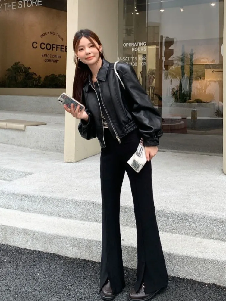 Jesienna Kurtka Skórzana Moto Biker na Zamek Retro Krótka Uniwersalna Kurtka Skórzana Płaszcz Skórzany Kurtka Damska