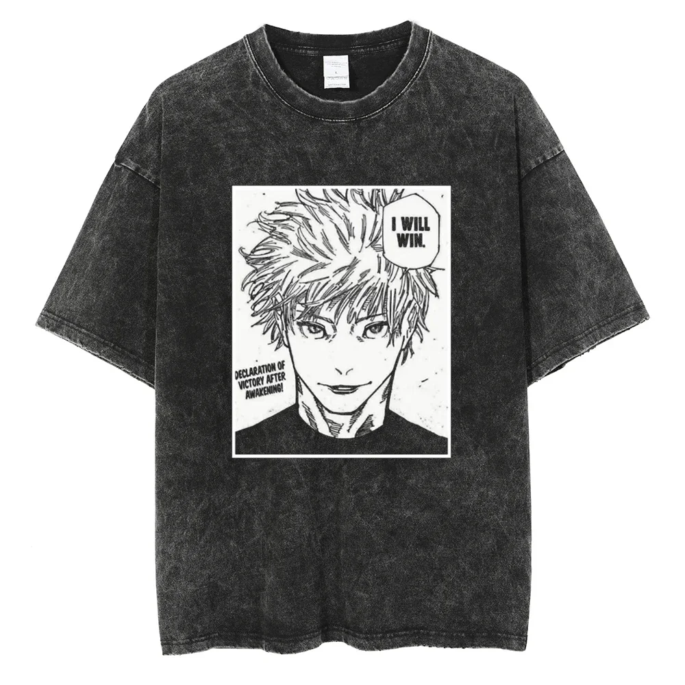 

Men Vintage Black Tshirt Hip Hop Streetwear Anime Graphic Print T-shirt Harajuku Summer Short Sleeve Cotton Washed Top Tee