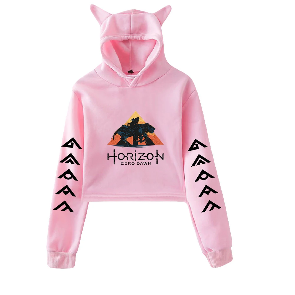 Jogo quente horizonte proibido oeste hoodie vintage 90s streetwear merch hoodies moletom esportivo para meninas gato orelha colheita pulôver