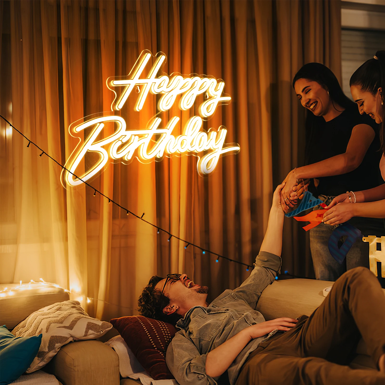 ไฟนีออนแบบ USB 1 ชิ้น ป้ายไฟอักษร Happy Birthday ไฟ LED ป้ายไฟสำหรับงานฉลองวันเกิด ไฟนีออนเรืองแสง