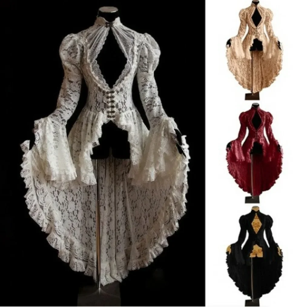 

2025 new Gothic Lace Bandage Black Fancy Dress Maxi Dress Vintage Halloween Medieval Renaissance Cosplay Costumes Dress Women