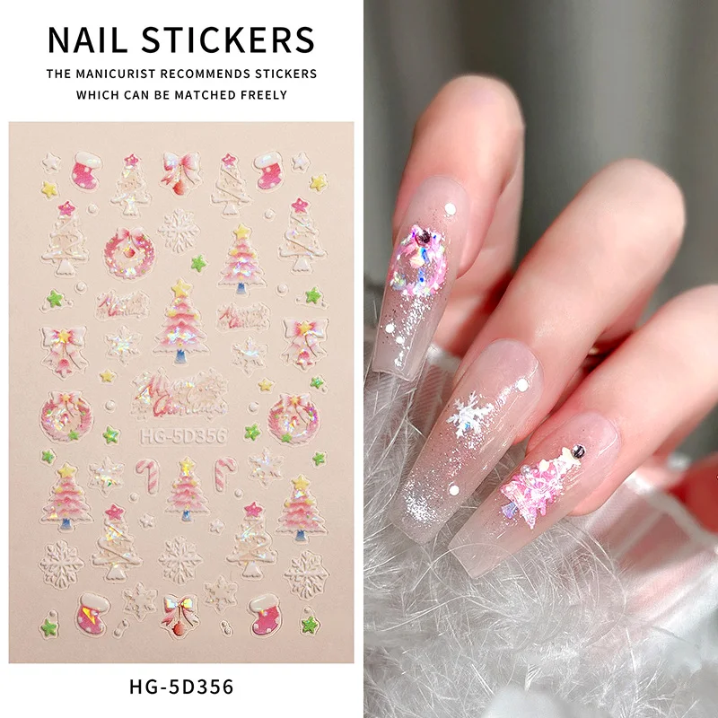 สติกเกอร์ติดเล็บลายคริสต์มาส 5D ลายตุ๊กตาหิมะ ต้นคริสต์มาส และเกล็ดหิมะ สำหรับตกแต่งเล็บ DIY อุปกรณ์ทำเล็บ 1 ชิ้น