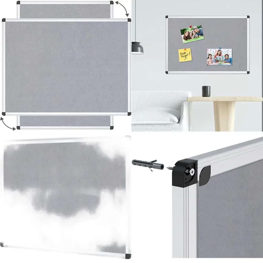 Tabuleiro de avisos de feltro cinza, 48 x 36, com moldura de alumínio prateado