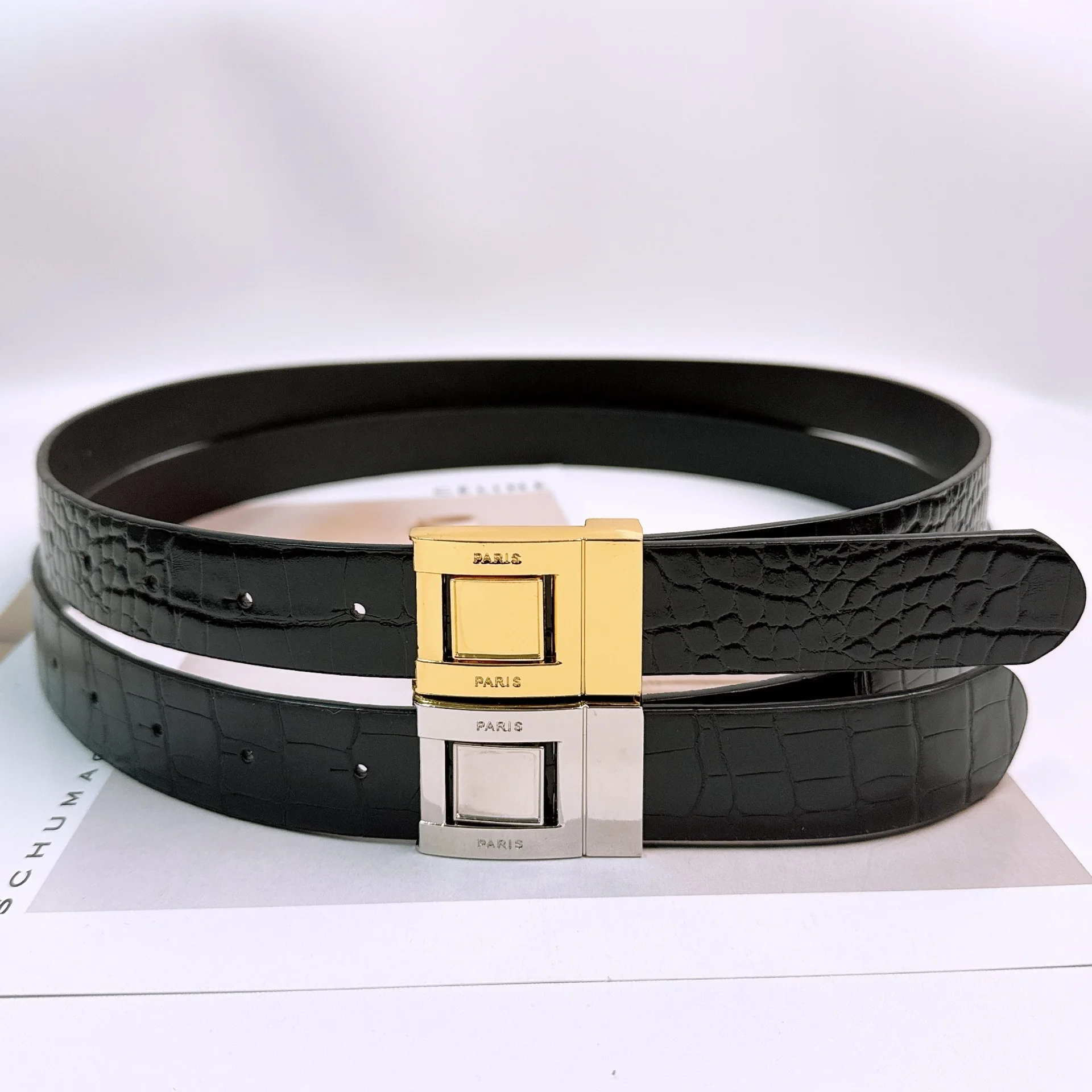 Женский узкий кожаный ремень, однотонный винтажный металлический ремень с пряжкой, регулируемый тонкий пояс для платья, джинсов, пальто