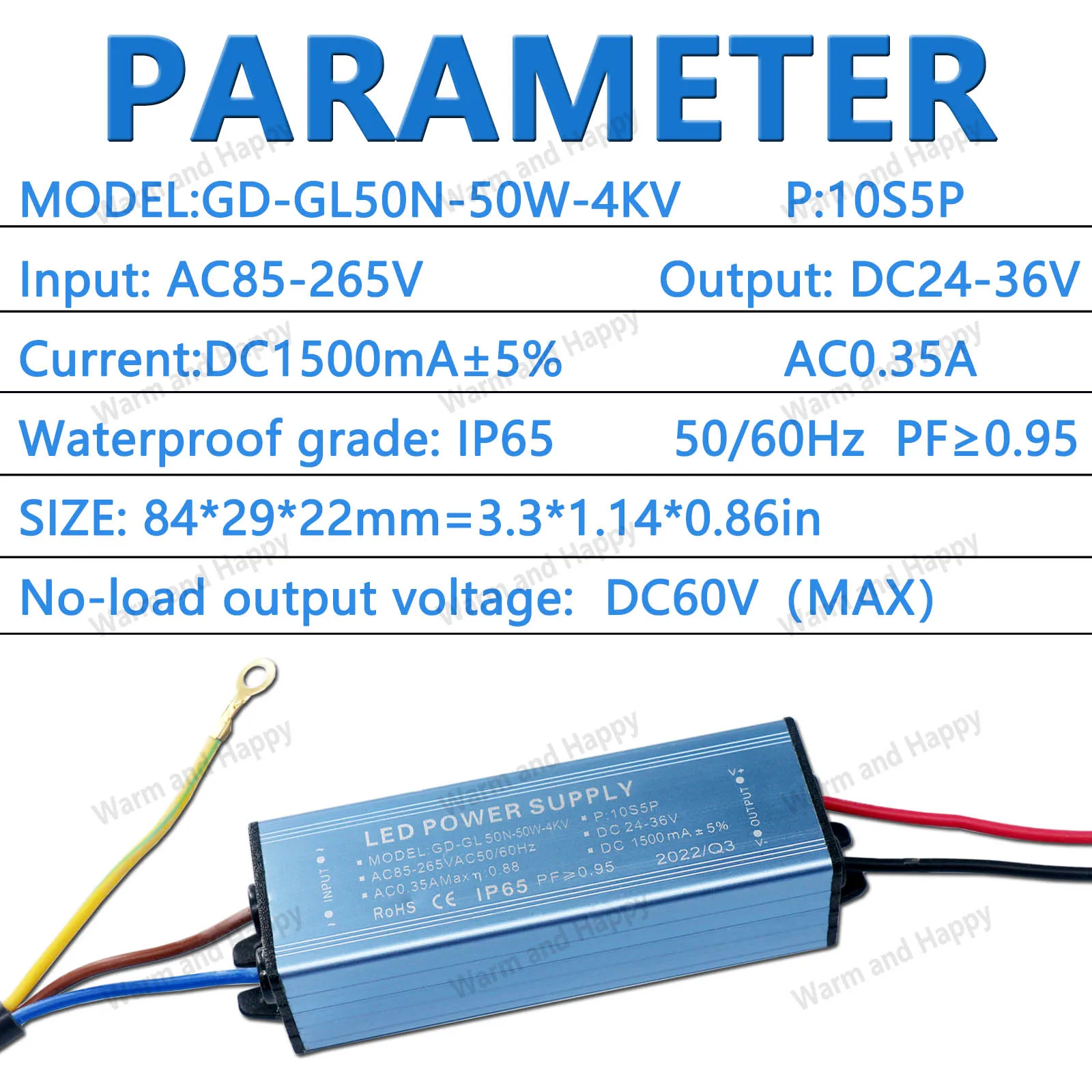 LED Waterproof Isolation Driver 50W AC85-265V Power Supply Constant Current Voltage DC24-34V LED Lighting Transformer DIY