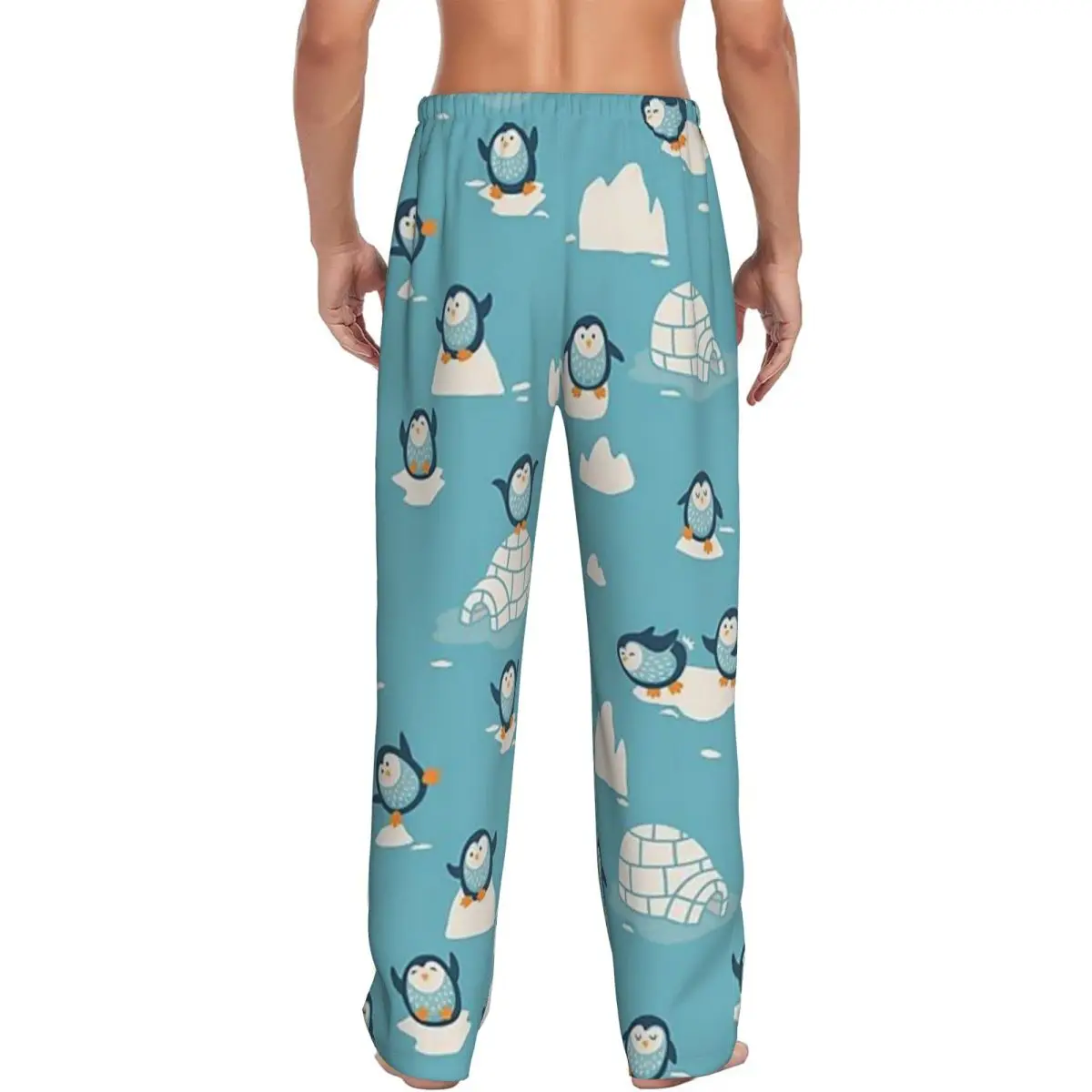 Custom Cute Penguin And Ice Snow Pattern Pajama Pants Men Sleepwear Sleep Lounge Bottoms with Pockets
